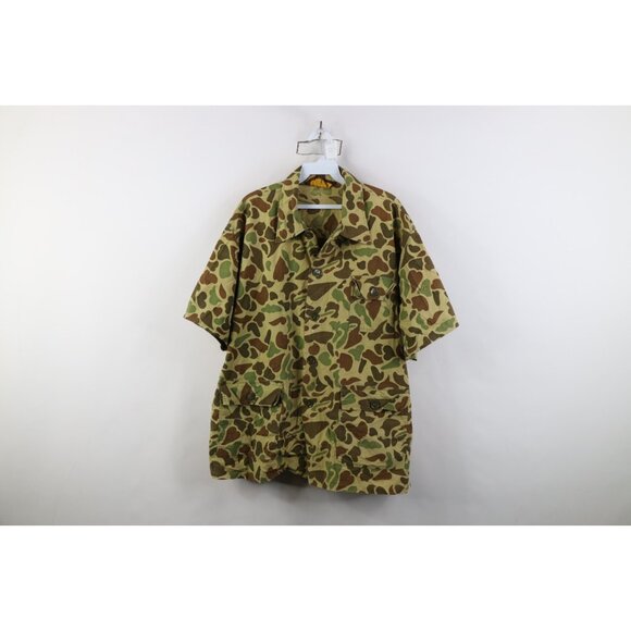 Vtg 70s Streetwear Mens XL Faded Frogskin Camouflage Short Sleeve Shirt Jacket